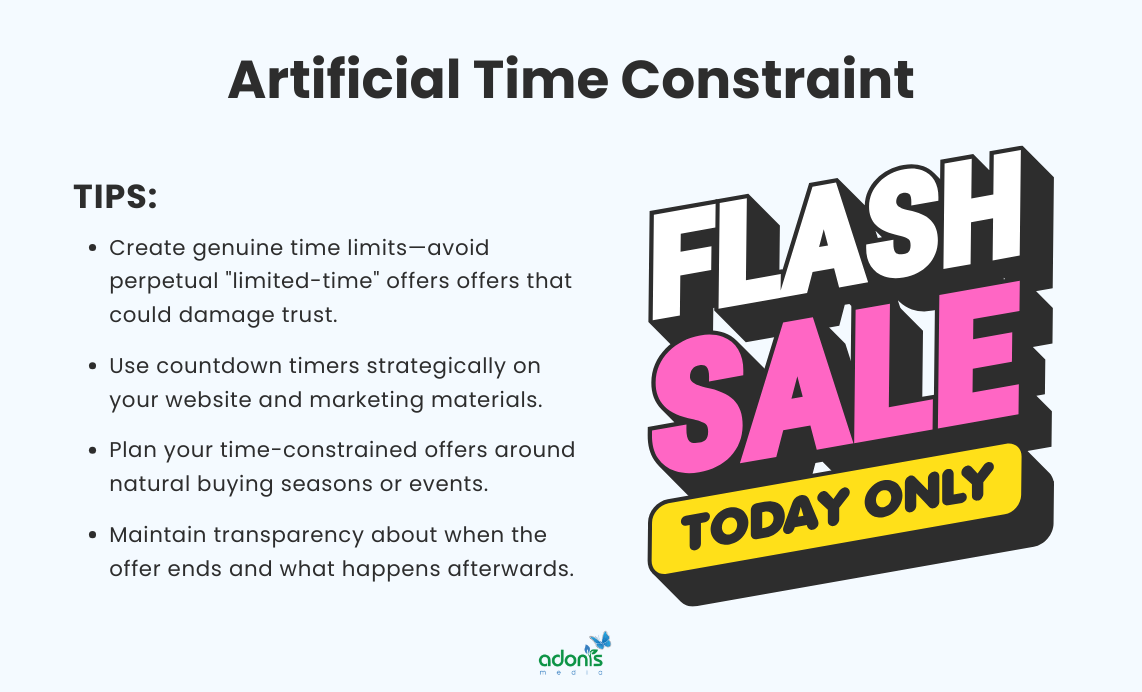 An illustration of artificial time constraint as a psychological pricing (Flash Sale: Today Only) and helpful tips to implement it