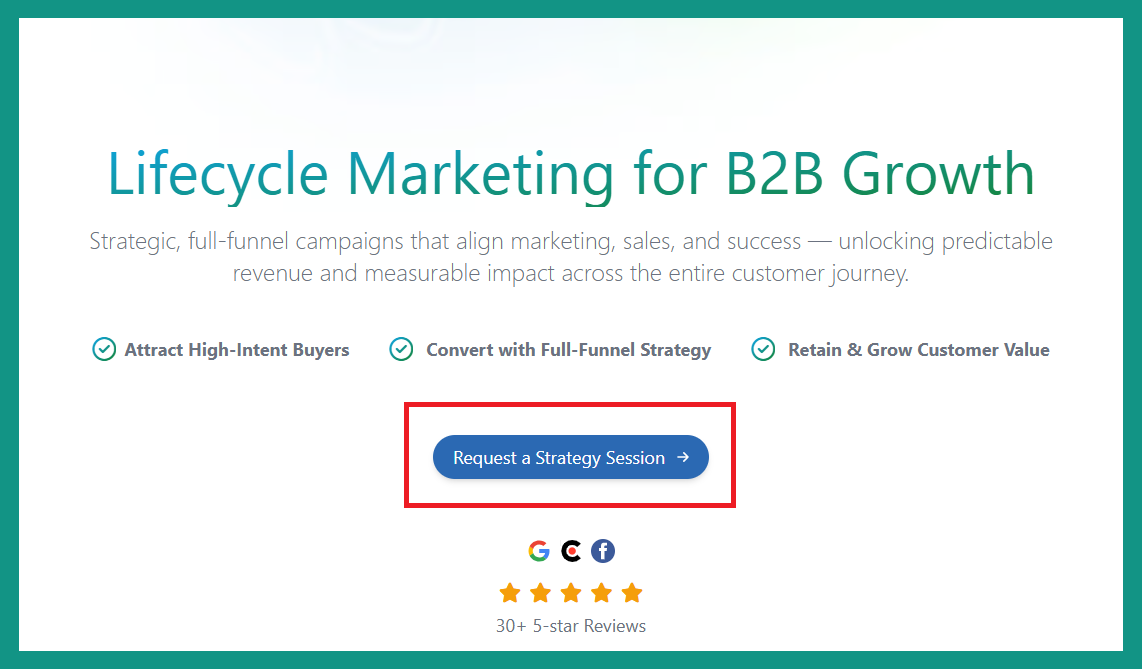 Adonis Media Lifecycle Marketing landing page, emphasising clear CTA or call-to-action