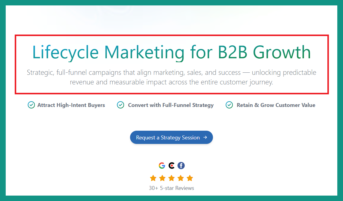 Adonis Media Lifecycle Marketing landing page, emphasising headling and subheadline