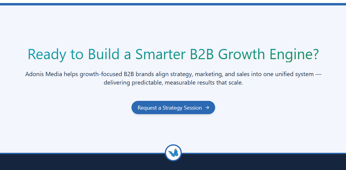 Adonis Media Lifecycle Marketing landing page, emphasising repeat offer and closing statement before footer section