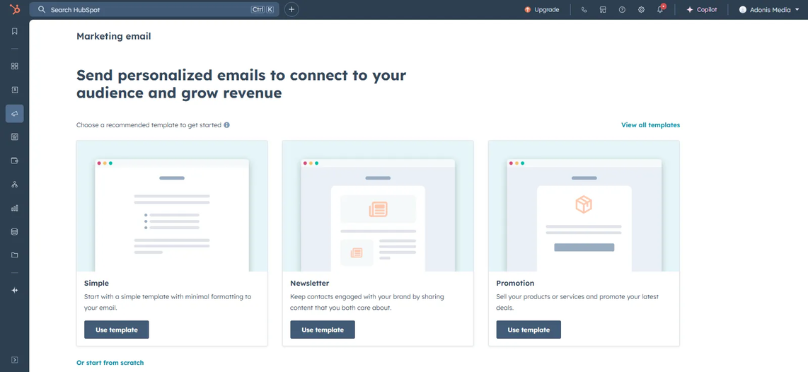 HubSpot email marketing interface