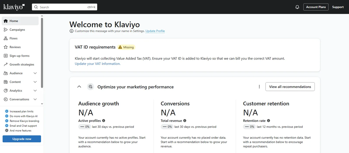 Klaviyo interface