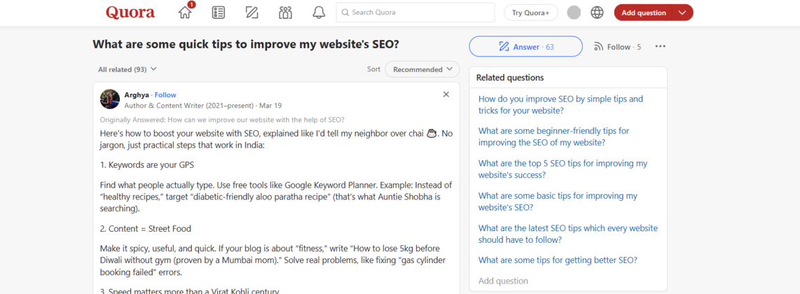 A question on Quora about SEO